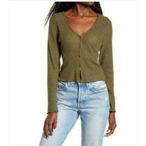 Socialite Sweaters | Socialite New Skivvy Ribbed Cropped Cardigan in Olive Small | Color: Green | Size: S | Thetrendyanchor's Closet